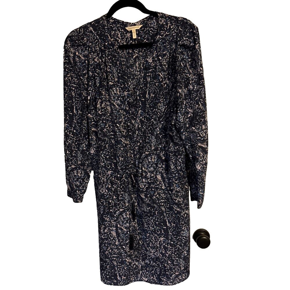 Rebecca Taylor 100% Silk Dress Womens 8 Printed Cinched Tassel Puff Sleeve
